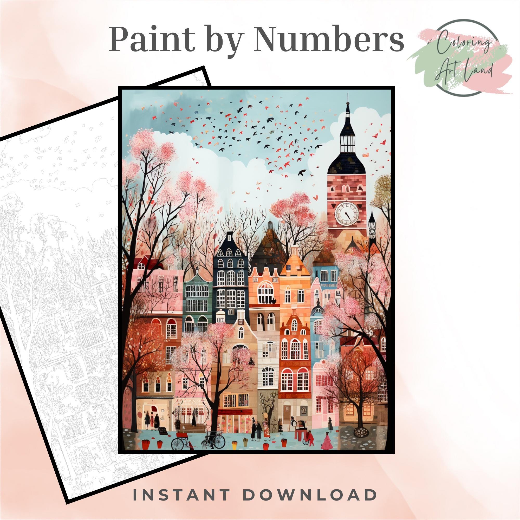 London View Paint By Numbers, Naive Landscape Coloring Pages, Color By Numbers, Adults Coloring Pages, Home Wall Decor