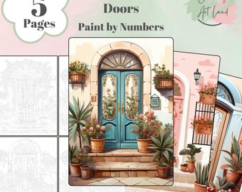 5 Doors Paint By Numbers, House Coloring Pages, Coloring Sheet, Adults Coloring Pages, Color By Number, Home decor, Bundle Coloring Pages