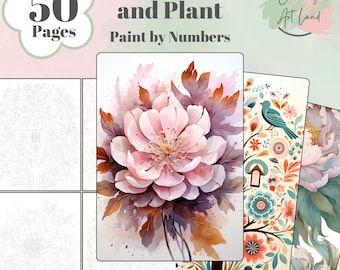 50 Floral Paint By Numbers, Flower Coloring Pages, Adults Coloring Pages, Kids Coloring Sheets, Floral Color By Numbers