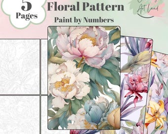 5 bloemmotief schilderen, schilderen op nummer, bloemen kleurplaten, kleuren op nummer, volwassenen kleurplaten, muurdecoratie huis
