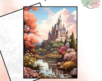 Fairytale Castle View Paint By Numbers, Landscape Coloring Pages, Color By Numbers, Adults Coloring Pages, Home Wall Decor