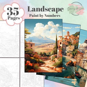 35 Landscape Paint By Numbers, Landscape Coloring Pages, Color By Numbers, Adults Coloring Pages