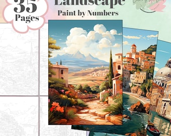 35 Landscape Paint By Numbers, Landscape Coloring Pages, Color By Numbers, Adults Coloring Pages