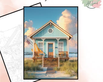 Beach House Paint By Numbers, Sea House Coloring Pages, Color By Numbers, Adults Coloring Pages, Home Wall Decor