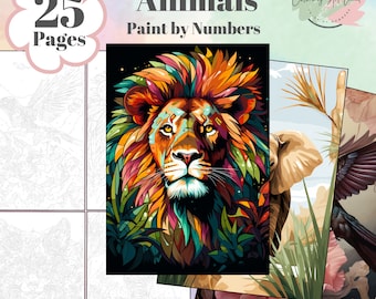 25 Animals Paint By Numbers, Animal Coloring Pages, Adults Coloring Pages, Kids Coloring Sheets, Color By Number