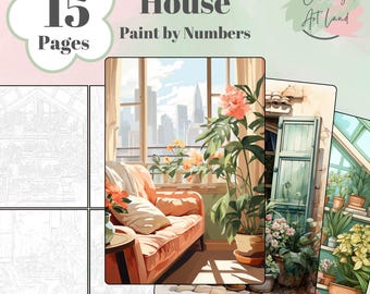 15 Floral House Paint By Numbers, Garden Coloring Pages, Coloring Sheet, Adults Coloring Pages, Color By Number