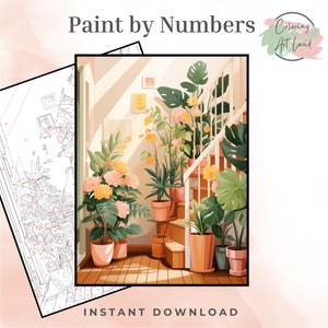 Houseplants Painting, Paint By Numbers, House Coloring Pages, Color By Numbers, Adults Coloring Pages, Home Wall Decor
