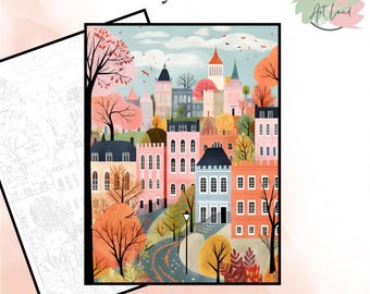 Naive Houses In Autumn, Paint By Numbers, Naive Coloring Pages, Color By Numbers, Adults Coloring Pages, Home Wall Decor
