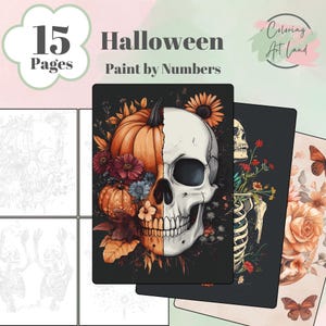 15 Halloween Images Paint By Numbers, Halloween Coloring Pages, Color By Numbers, Adults Coloring Pages, Home Wall Decor image 1