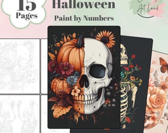 15 Halloween Images Paint By Numbers, Halloween Coloring Pages, Color By Numbers, Adults Coloring Pages, Home Wall Decor