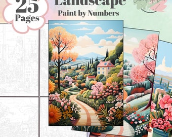 25 Landscape Paint By Numbers, Landscape Coloring Pages, Color By Numbers, Adults Coloring Pages