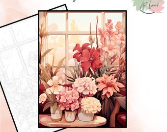 Bloemen schilderen, schilderen op nummer, bloemen kleurplaten, kleuren op nummer, kleurplaten volwassenen, muurdecoratie voor thuis
