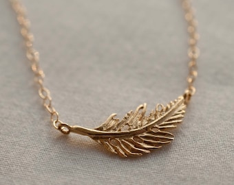 Simplistic Golden Feather Pendant Necklace