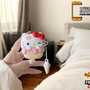 キティアイスクリームイヤーポッドケース | 3Dかわいい漫画イヤホンカバー | シリコン保護充電ボックス | 耐衝撃イヤホンシェル