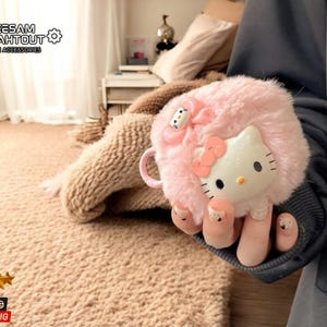 Custodia per auricolari Bluetooth a forma di gattino in peluche / Custodia per auricolari rosa con motivo anime / Guscio protettivo morbido / Simpatico regalo per auricolari / Supporto soffice a forma di cartone animato
