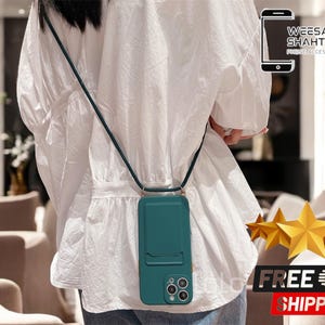 Estuche para teléfono tipo billetera con diseño cruzado / Ranura para tarjetas / Elegante y funcional / Funda de silicona a prueba de golpes / Diseño con cordón / Compatible con los modelos más populares