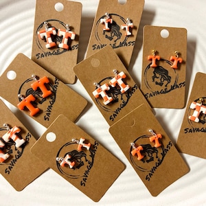 Tennessee Vols | Power T |Volunteers game day jewelry | orange and white jewelry | University of Tennessee | handmade | checkerboard pattern