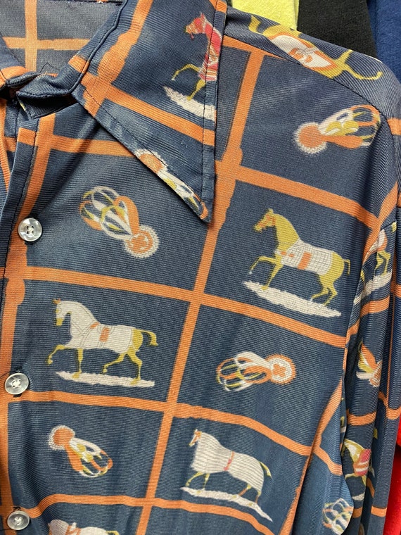 VTG 70s Men’s Different Horses Polyester Long Sle… - image 2