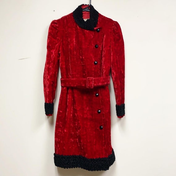 VTG 1970s Young Edwardian Red & Black Coat