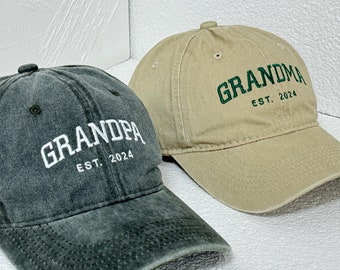 Custom Embroidered Grandpa Grandma Baseball Hat with EST Date, Personalized Grandpa Hat | New Grandparent Gift | Fathers Day Gift