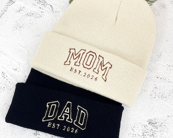 Gepersonaliseerde mama en papa wintermutsen | Geborduurd bijpassend cadeau voor kersverse ouders | Uniseks beanie | Warme mutsen wintermutsen | Kerstcadeau