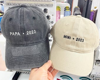 Papa & Mini Matching Embroidered Hats, Personalized Washed Dad Cap, Custom Father Kids Hat, Fathers Day Gift for Grandpa Daddy Child
