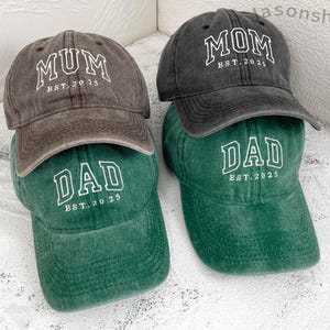 Embroidered Mom Dad Baseball Cap | Personalized Date | Pregnancy Announcement | New Parent Gift | Mothers Day, Birthday Gift for Mom, Dad