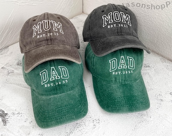 Embroidered Mom Dad Baseball Cap | Personalized Date | Pregnancy Announcement | New Parent Gift | Mothers Day, Birthday Gift for Mom, Dad