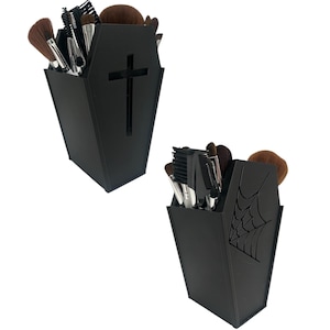 Goth Coffin Makeup Organizer – Emo Desk Caddy – Casket Storage Box – Alternative Vanity Decor – Gothic Halloween Room Organizer