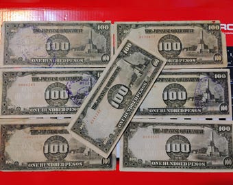 Lot: Japanese Government (Philippines) 100 Pesos banknotes with Received stamp