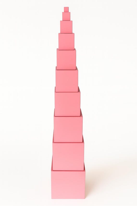 Montessori Pink Tower – Solid Beech – 10 Graduated Cubes (1–10 cm) – Sensorial Size Discrimination Material – Early Learning Toy