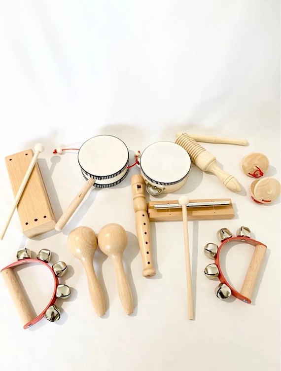 Set of wooden musical instruments