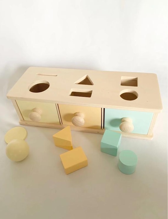 Montessori Shape Sorting Box | Wooden Toy with Drawers and Geometric Shapes | Fine Motor Skills for Children 1 to 3 Years Old