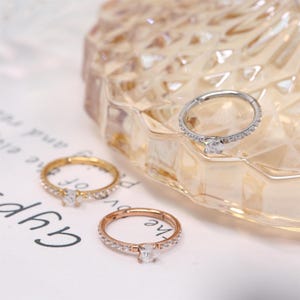 16G CZ Surgical Steel Seamless Hinged Segment Cute Septum Clicker Ring Conch Piercing Jewelry Cartilage Nose Ring Helix Piercing Jewelry