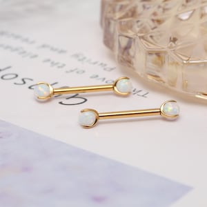 14G Nipple Barbell Ring G23 Titanium Gold Opal Nipple Piercing Jewelry Nipple--Tongue--Bar Bridge--Barbell Nipple--Body--Jewelry