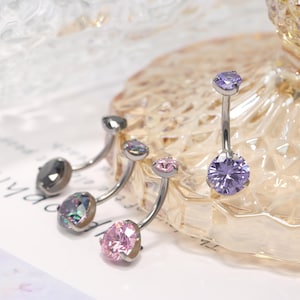 14G Navel Piercing G23 Titanium CZ Round Curved Barbell Belly Ring Belly Piercing Navel Barbell Belly Button Ring Navel Belly Jewelry