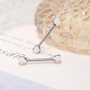 14G Nipple Barbell Ring G23-Titanium Silver White Rainbow Stone Nipple--Piercing--Jewelry Nipple--Tongue--Bridge Barbell--Body--Piercing