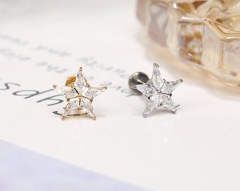 18G 16G Labret Stud G23-Titanium Bioflex Lip Ring Star Cartilage Earring Labret--Lip--Piercing Tragus--Stud Labret--Helix Piercing--Jewelry