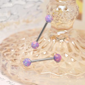 14G Nipple Barbell Ring G23 Titanium Purple Opal Nipple--Jewelry Nipple--Tongue--Bar Bridge Barbell Nipple--Body--Piercing