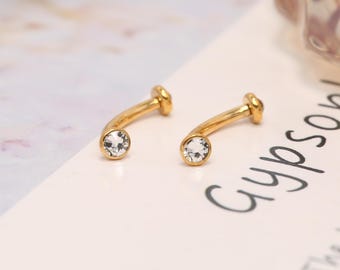 16G Rook Piercing G23-Titanium Gold Clear CZ Eyebrow Ring Curved Barbell Cartilage--Piercing--Lip--Barbell Rook--Minimalist Earring