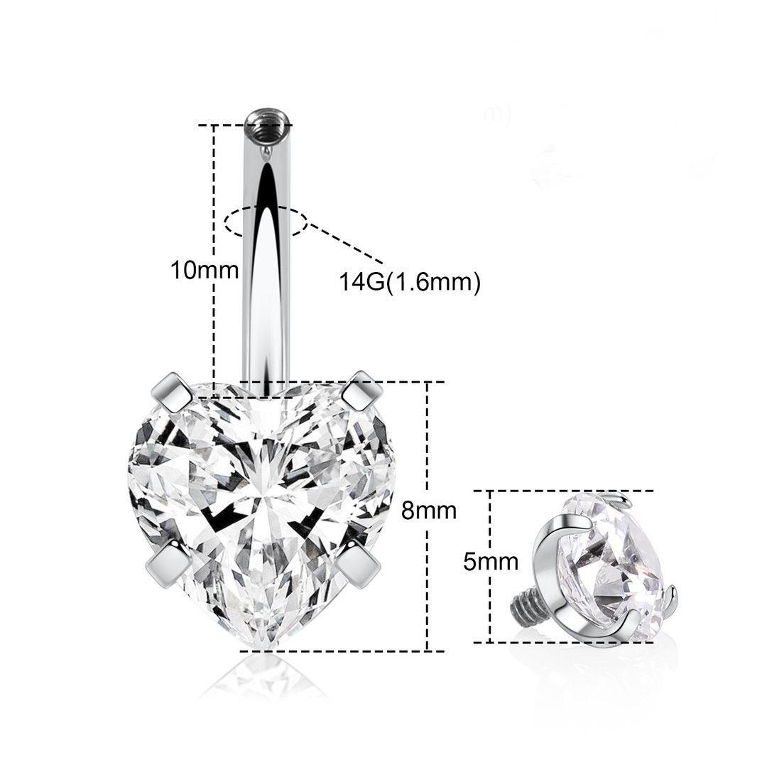 Barre De Piercing Pour Nombril En Titane Médical 14G - Filetage Interne, Longueur 10-16mm, Pendentif CZ