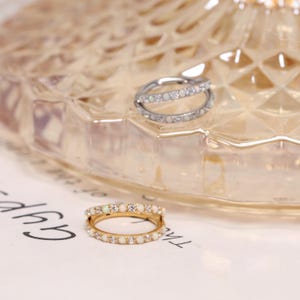 20G 16G Double-Layer Stacked Open Nose Ring with CZ&Opal Inlays Hinged Clicker Hoop Nostril Hoop Cartilage Rook Conch Helix Piercing Jewelry