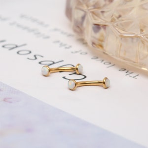 Piercing a forma di rook 18G 16G G23 in titanio oro opale bianco anello per sopracciglio barbell curvo piercing alla cartilagine barbell per labbro orecchino minimalista a forma di rook