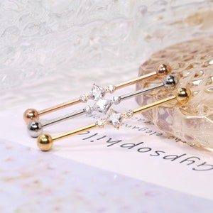 14g barra industrial cz 316l aço cirúrgico piercing industrial jóias barra industrial cartilagem brinco corpo piercing ponte barra