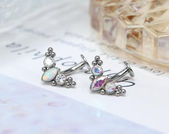 14G Navel Piercing G23 Titanium CZ Opal Curved Barbell Belly Ring Belly Piercing Navel Barbell Belly Button Ring Navel Belly Jewelry