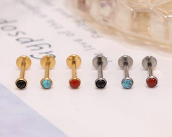 Piercing para labio y cartílago de titanio G23 de 18 g y 16 g: Ágata/turquesa