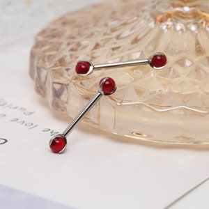 14G Nipple Barbell Ring G23-Titanium Red-Imitation-Jade Nipple--Piercing--Jewelry Nipple Tongue Bar Bridge--Barbell