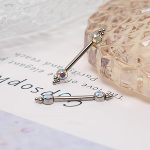 14G Nipple Barbell Ring G23-Titanium AB-CZ Nipple Piercing Jewelry Nipple--Tongue--Bar Bridge--Barbell Nipple--Body--Piercing