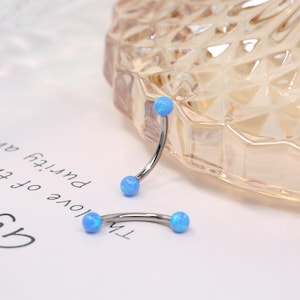 16G Rook Piercing G23 Titanium Silver Blue Opal Eyebrow Ring Curved Barbell Cartilage Piercing Lip Barbell Rook Minimalist Earring