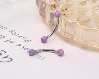 Piercing para ceja de 16 g con barra curva y forma de torre, piercing para cartílago de ópalo morado, labio, pendiente minimalista con barra y forma de torre, titanio G23